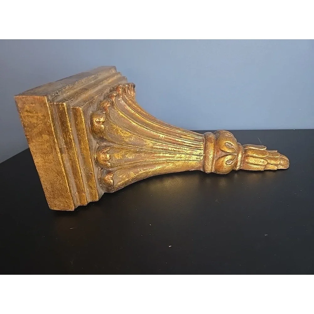 VTG Ornate Gold Gilt Wall Brackey Shelf 10 X8